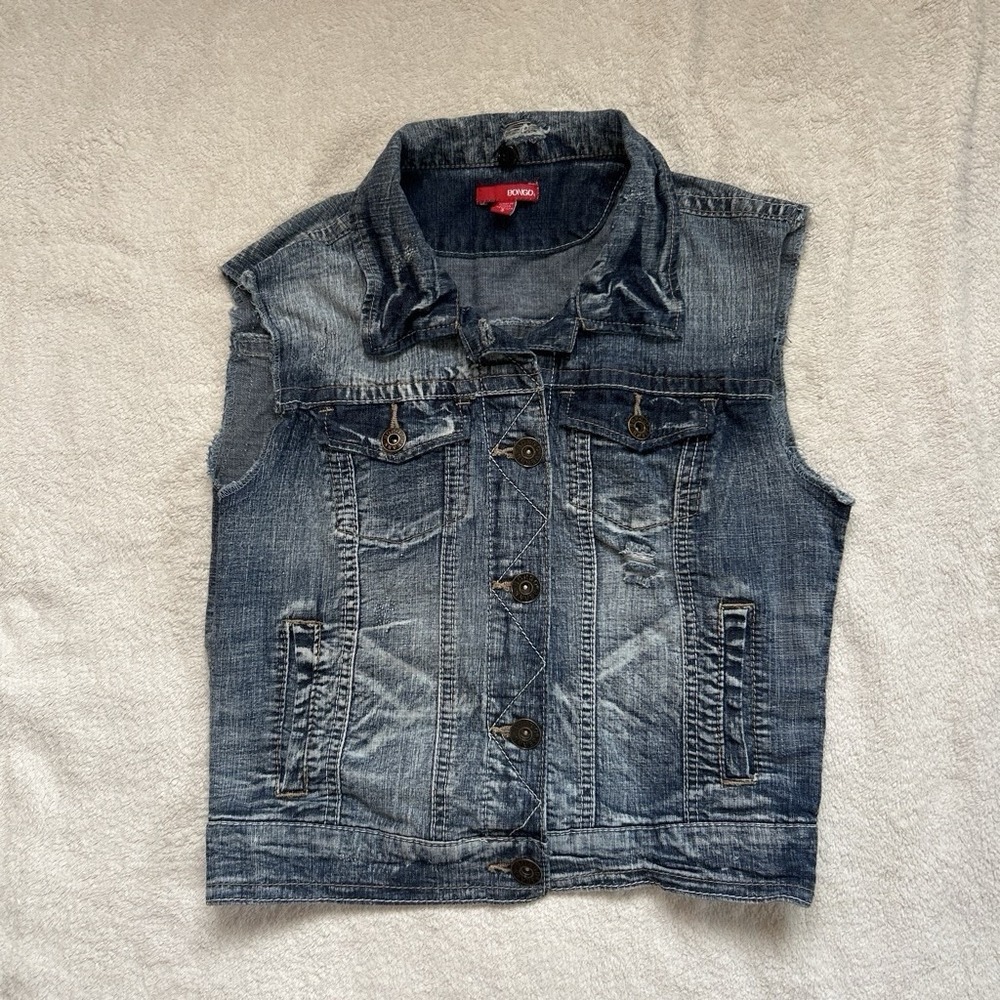 Bongo blue denim vest with pockets sz S stretchy #denim #vest #itsavibe